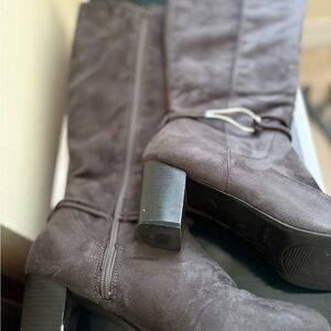 Karen Scott Brown Suede Mid Heel Knee Boots with Ankle Buckle